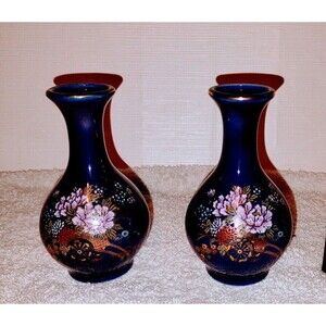 Kutani Japan Vintage Cobalt Blue Chrysanthemum Cart Floral Small Bud Vase